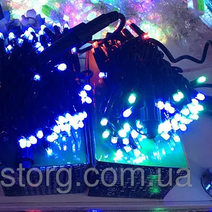 Новогодняя гирлянда нить 10 м,  черный кабель(100 Led), синий, мульти