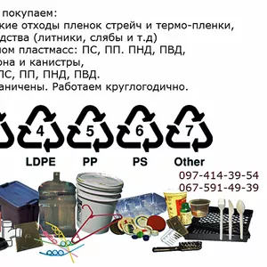 Покупаем дробленные полимеры: ПС,  ПП. ПНД. ПВД,  флакон,  канистру,  стре